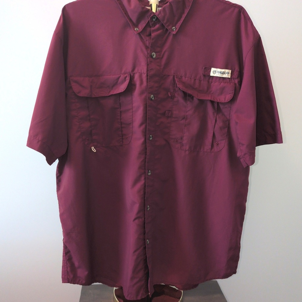 Magellan Outdoors Fishing Shirt Men Large Burgundy Laguna Madre Relaxed Fit